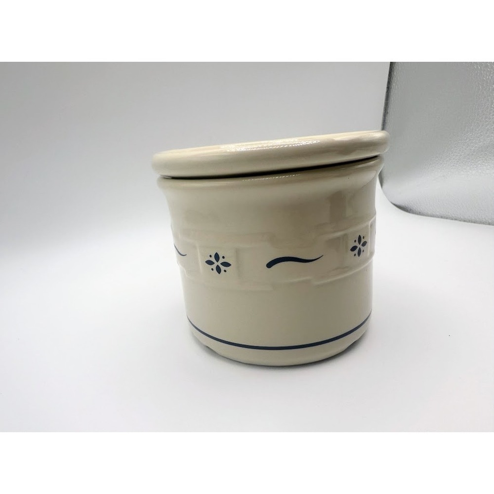 EUC Longaberger Pottery 1 Pint Crock Woven Traditions Classic Blue 4" - Picture 5 of 8